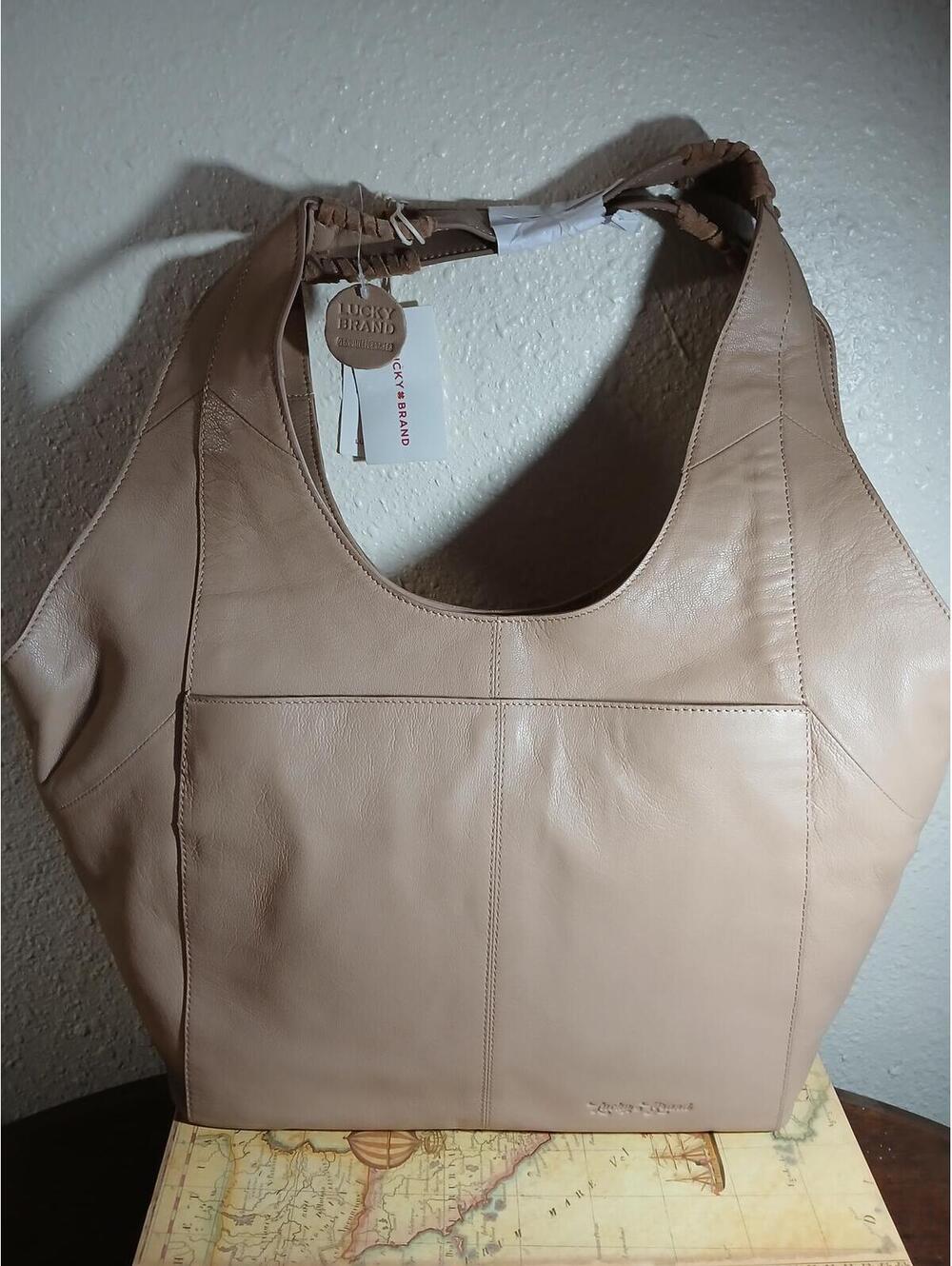 Lucky Brand Genuine Leather Beige Shoulder Bag